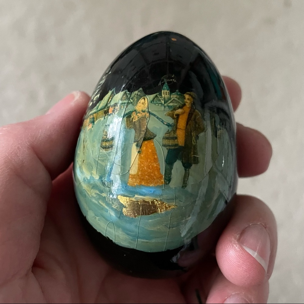 Antique Vintage USSR Russian Hand Painted Lacquered Wood Egg
